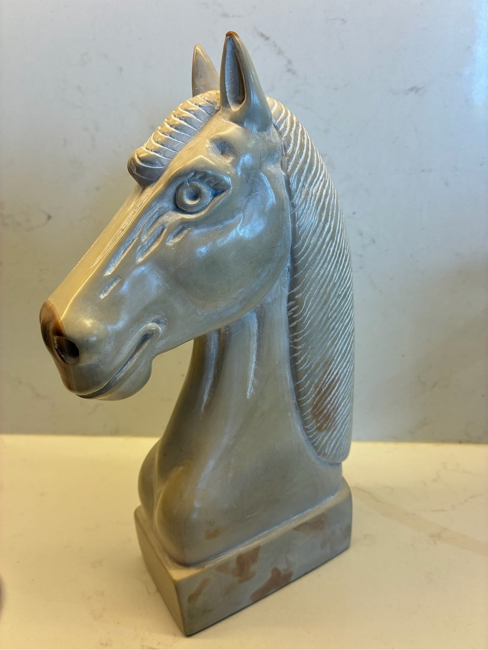 Vintage Neutral Ceramic Horse Bust Sculpture - Stoneware / Home Art Decor